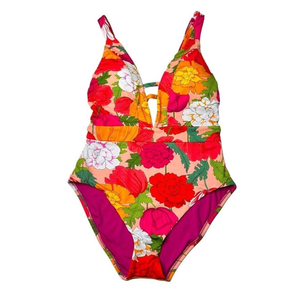 NWT Trina Turk Sunny Bloom Plunge One Piece Swimsuit Size 6